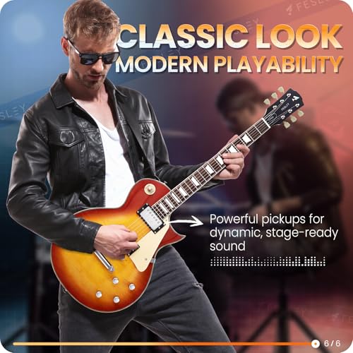 Fesley LP Electric Guitar with Arched Top:39" Solid Body Electric Guitars with Mahogany Body and Rosewood Fretboard,Electric Guitar with Humbucker Pickups, Guitarra Eléctrica with Alice String,Gold