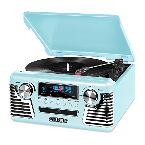 Victrola Haley Retro Bluetooth Record Player & Multimedia Center with Built-in Speakers - 3-Speed Turntable, CD Player, AM/FM Radio, 3.5mm Aux-In, Wireless Music Streaming, Black