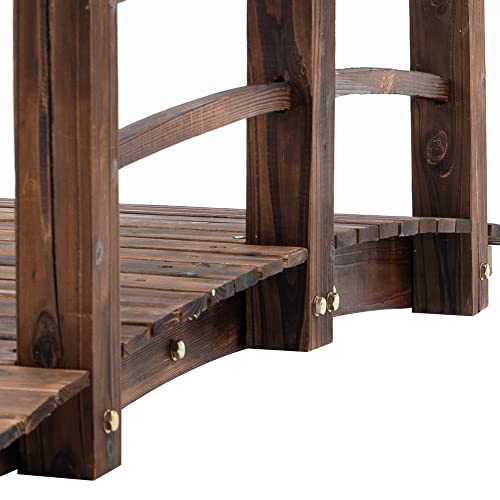 Outsunny Fir Wood Garden Bridge Arc Walkway with Side Railings for Backyards, Gardens, and Streams, Stained Wood, 60" x 26.5" x 19"