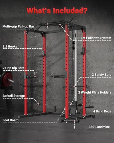 Power Cage, Multi-Functional Power Racks for Home Gym with Cable Crossover System, 1600LBS Weight Capacity Fitness Squat Rack for Strength Workout with More Training Attachment