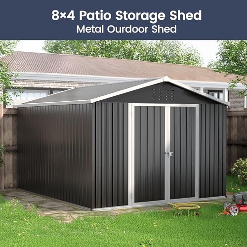 UDPATIO Outdoor Storage Shed 6 x 6 FT, Resin Garden Sheds with Floor Plastic Patio Outdoor Storage Shed with Lockable Door for Tool, Bike, Garbage Gray White