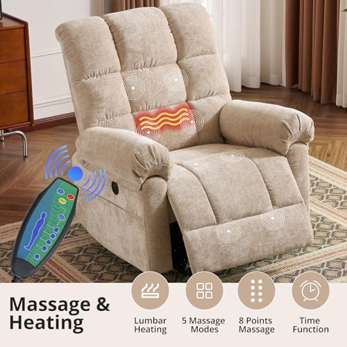 Oversized Power Lift Recliner Chair for Elderly, Extra Wide Lift Chair with Masssage and Heat, Chenille Electric Recliner Chairs for Big and Tall, USB Ports, Coffee