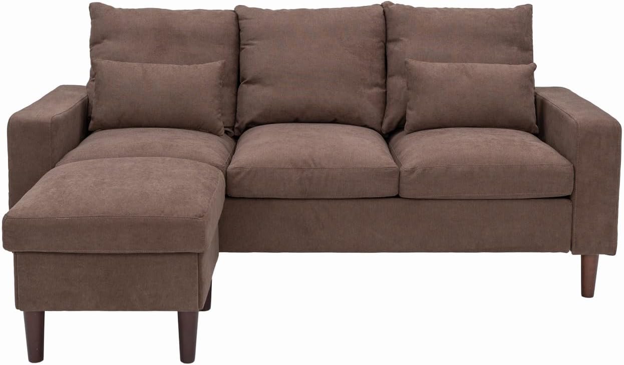 Panana Convertible Sectional Sofa Couch Modern L-Shaped Couch 3 Seat Fabric Sofa for Small Space (Brown)