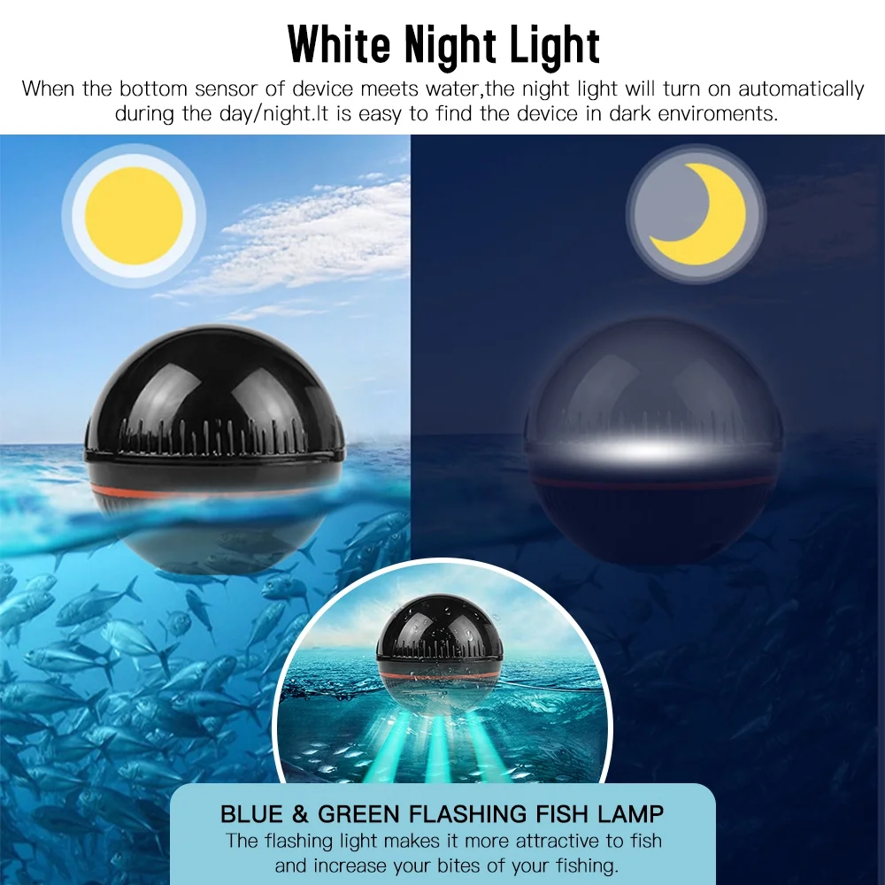 Andoer Smart BT Fish Finder with APP Portable Fish Detector Depth Finder Night Fishing Finder for Kayak Boat Ice Fishing