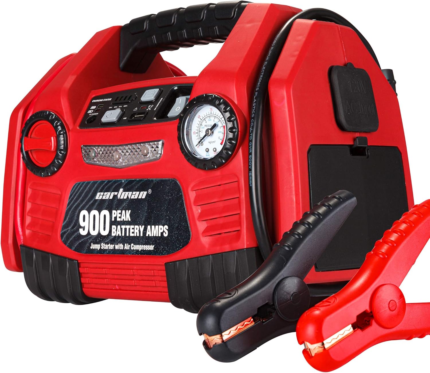 CARTMAN 1200 Peak Amp 12V Portable Power Station Jump Starter with Air Compressor, Car Battery Booster Pack with AC Adapter for Home & DC Adapter for Car, 150PSI Tire Inflator, Battery Clamps