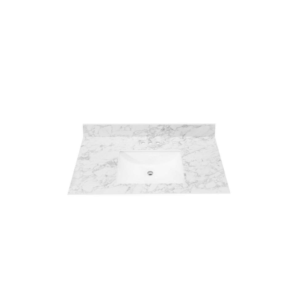 THINSCAPE 31 in. W x 22 in. Vanity Top in Volakas Marble with Single White Sink and 4 in. Faucet Spread