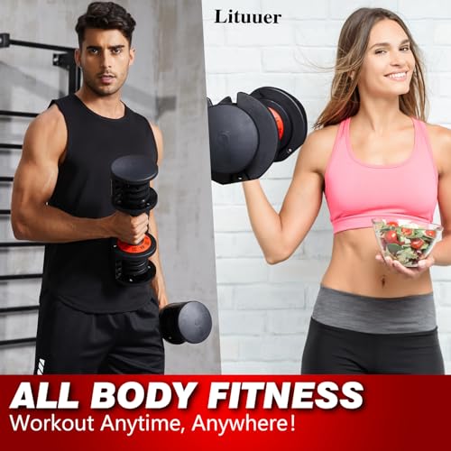 25/55 Lbs Pair Adjustable Black Grip Handle Dumbbell Set, Fast Adjust Dumbbell Weight for Exercises Pair Dumbbells for Men and Women in Home Gym Workout Equipment, Dumbbell with Tray Suitable for Full Body