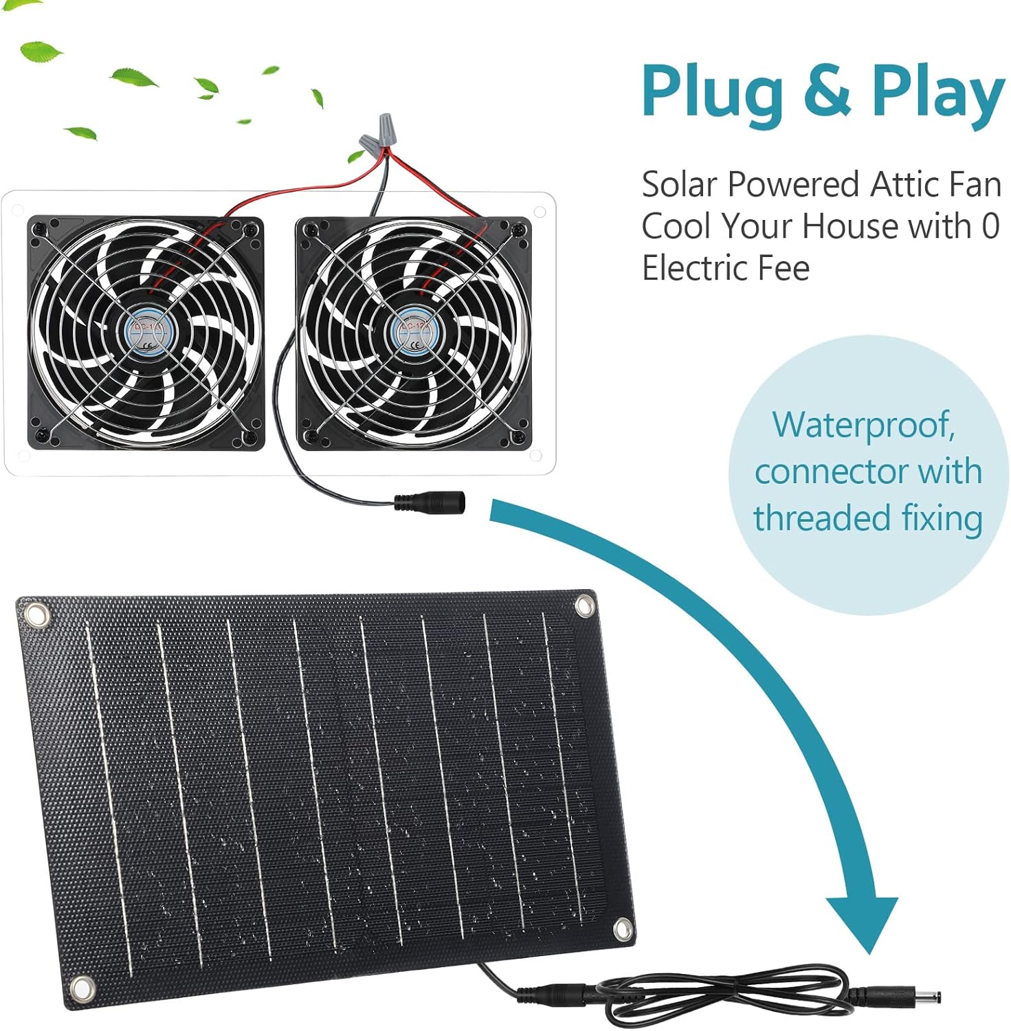 Solar Panel Fan Kit Waterproof Solar Powered Dual Fan 10W 12V Solar Exhaust Fan for Chicken Coop, Greenhouse, Dog House, Shed, Pet Houses, Window Exhaust, DIY Cooling Ventilation Projects Pack of 2