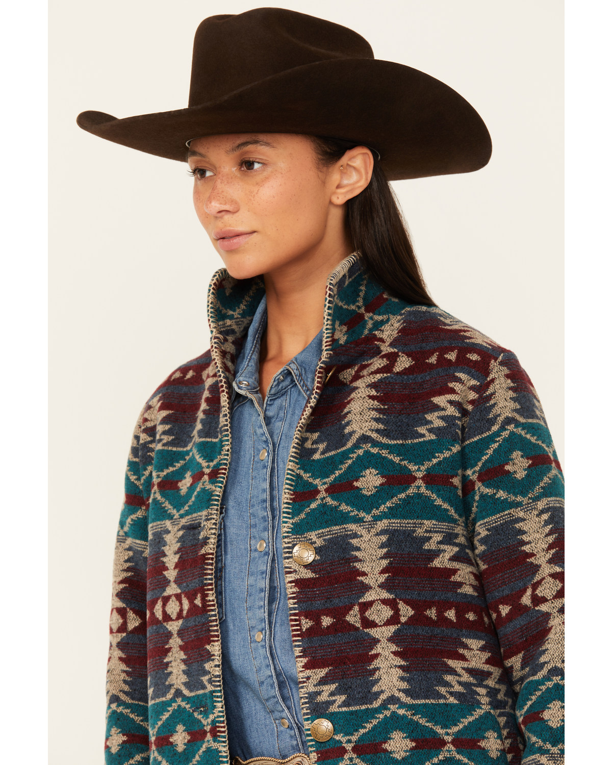 Outback Trading Co Women's Southwestern Print Moree Jacket Burgundy Large  US