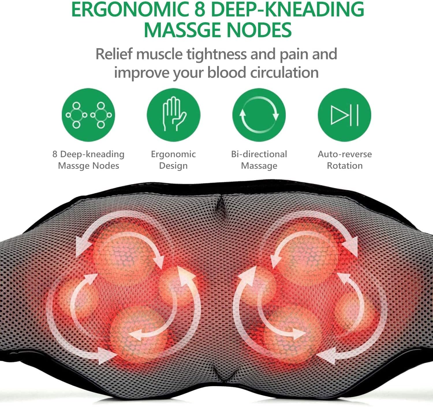 Shiatsu Neck and Back Massager with Soothing Heat, Deep Tissue 3D Kneading Pillow, Electric Shiatsu Back Neck and Shoulder Massage, Shoulders, Foot, Legs