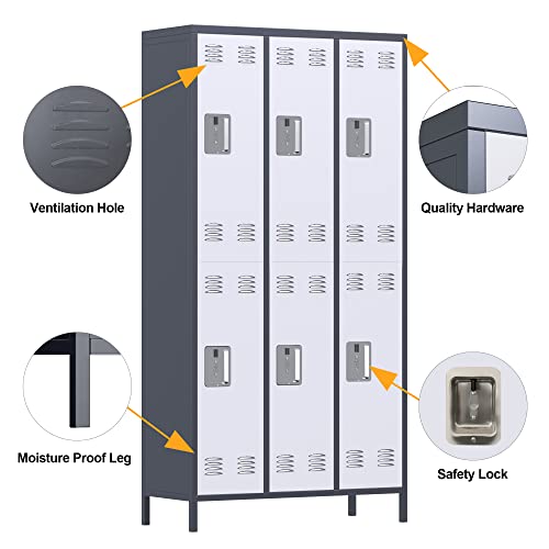METAN Metal Storage Locker for School Office Gym Bedroom, 12 Doors Locker Cabinet for Employees, Industrial Steel Storage Locker with 12 Hooks, Assembly Required (12 Door-Light Gray)