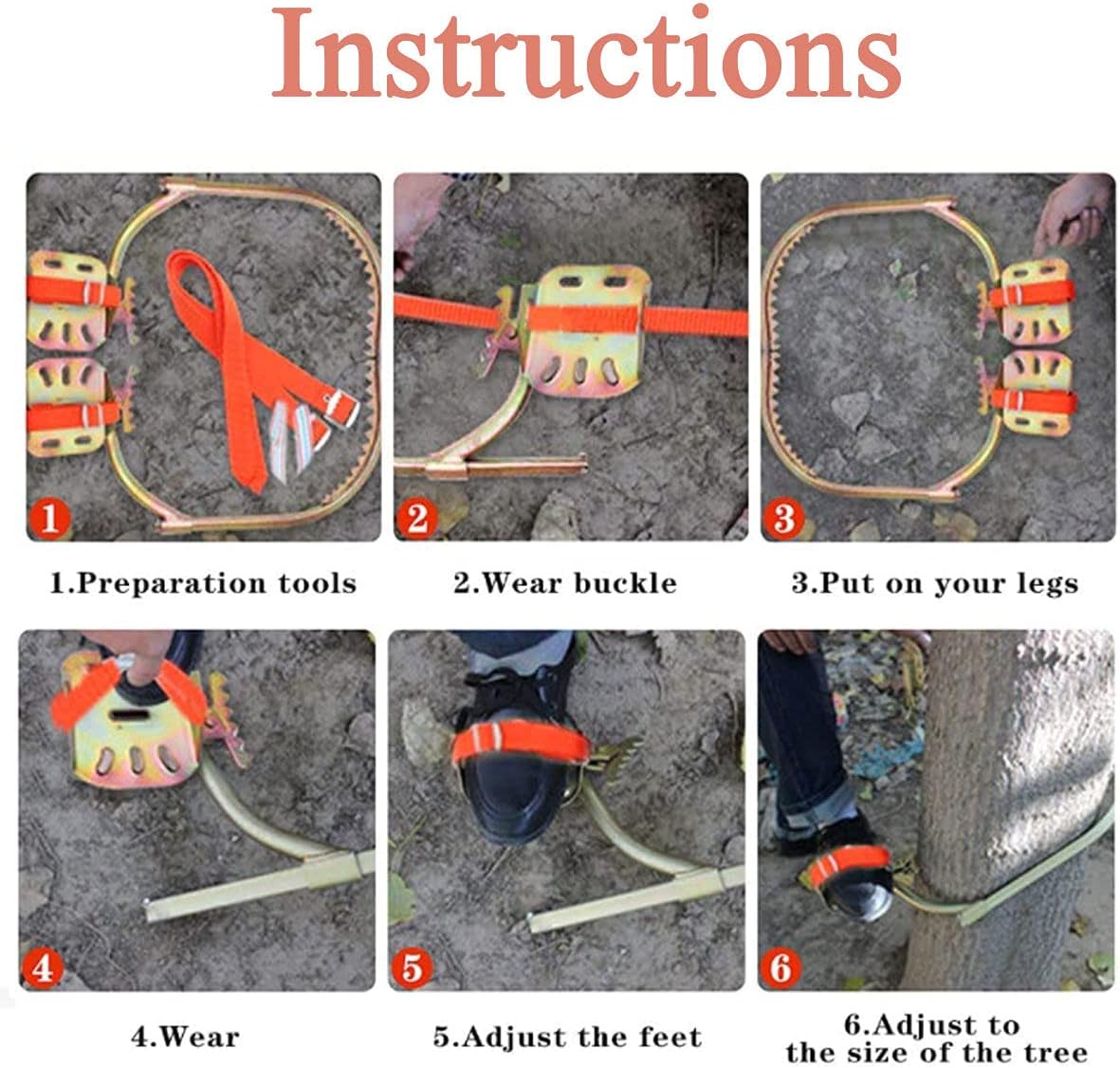 Tree Climbing Gear, Stainless Steel Tree Climbing Tool, Pole Climbing Spikes Adjustable Climbing Tree Shoes Non-Slip Pedal for Hunting Observation, Picking Fruit, Jungle Survival and More,300Mode