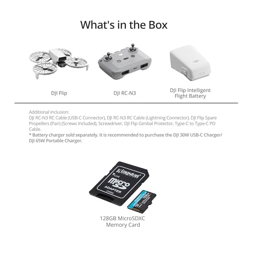 DJI Flip Mini Camera Drone with DJI RC-N3 Controller Bundle with 128GB MicroSDXC Canvas Go Plus Memory Card (2 Items)