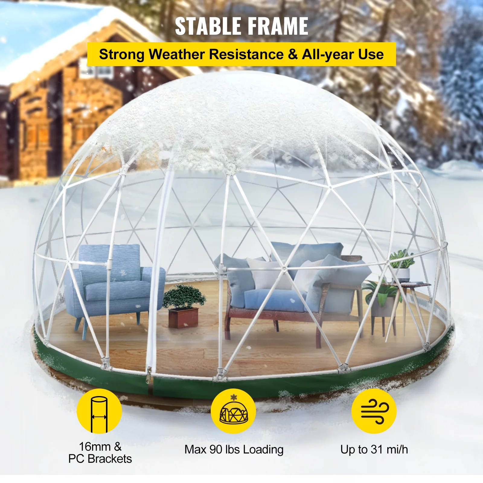 VEVORbrand Dome Igloo Bubble Tent with PVC Cover and Mesh Cover - Geodesic Dome 9.5ft - Lean to Greenhouse with Door and Windows for Sunbubble, Backyard, Outdoor Winter & Summer, Party