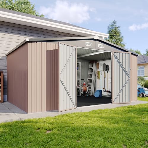 8'x4' Shed Galvanized Steel Storage Sheds with Triple Doors Weatherproof Outdoor Utility Sheds, Dual Lock Lean to Shed with Sloped Roof for Mower, Bike, Generator, Garden Tools (Black)