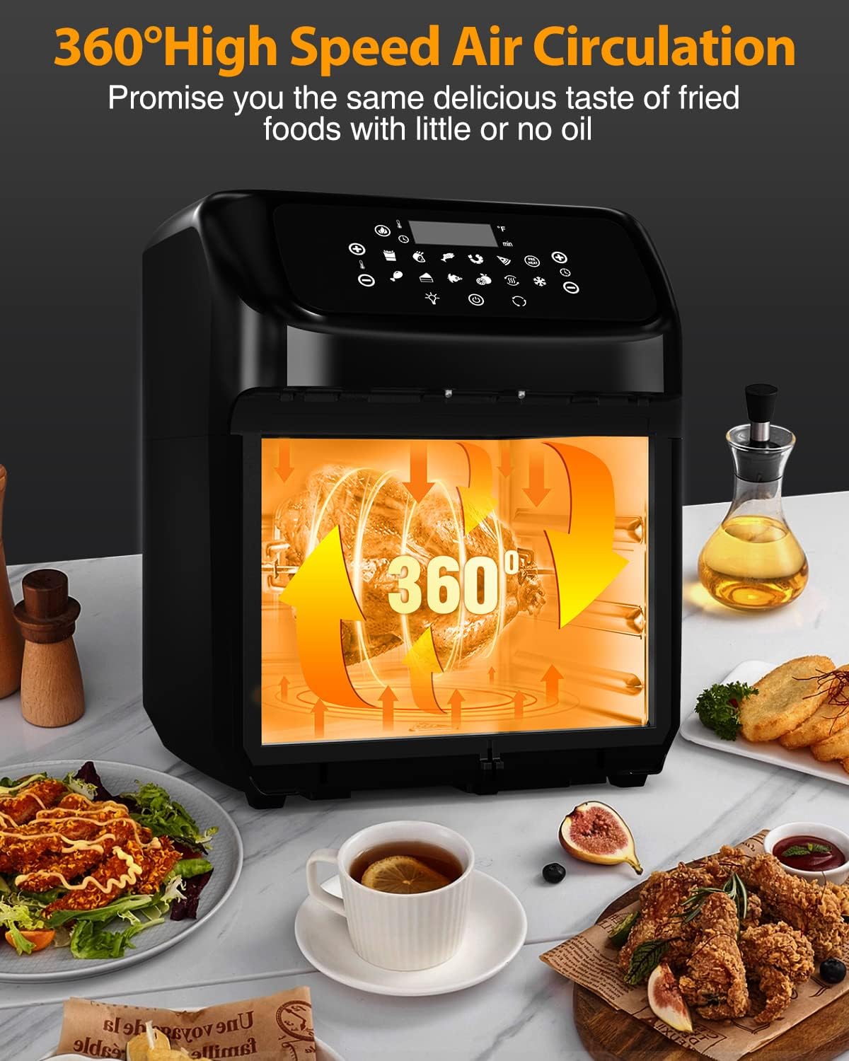 Air Fryer, 12 L (12.7 qt) Air fryer Oven with Rotisserie Function, 10 in 1 Electric Hot Oven with 8 Cooking Accessories and Recipe, 1700W Air Fryer Toaster Oven with 9 Presets, Preheat & Defrost