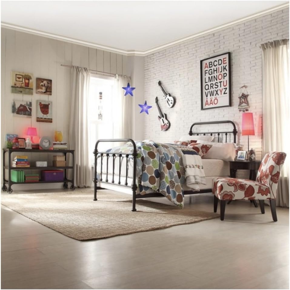 TRIBECCA home Wrought Iron Bed Frame Dark Bronze Metal Queen Size USA Vintage Look Shabby Chic French Country (Queen)