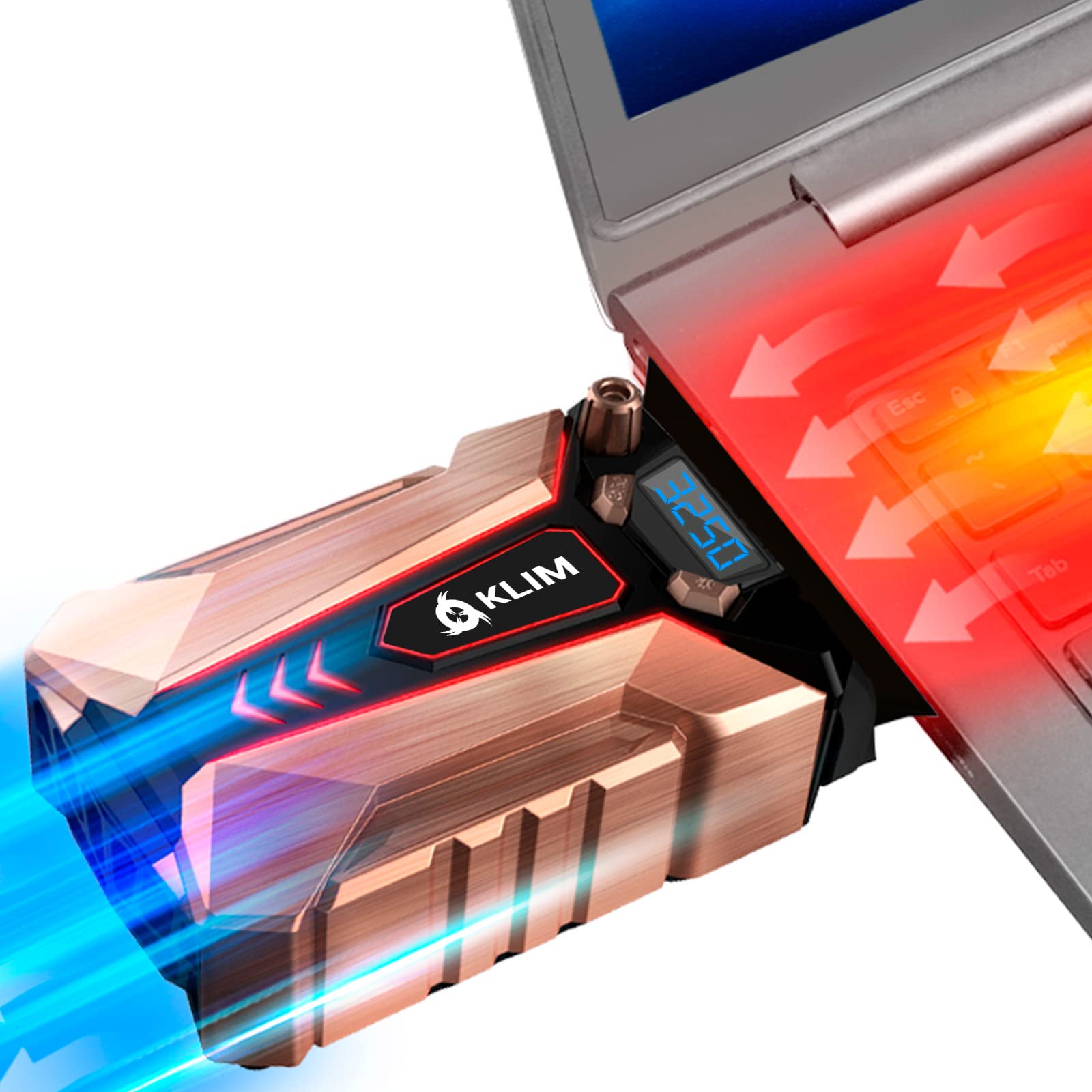 KLIM Cool Metal Laptop Cooler Fan - New Version 2024 - The Most Powerful Gaming External Air Vacuum - Computer USB for Immediate Cooling - Slim - Portable - Quiet