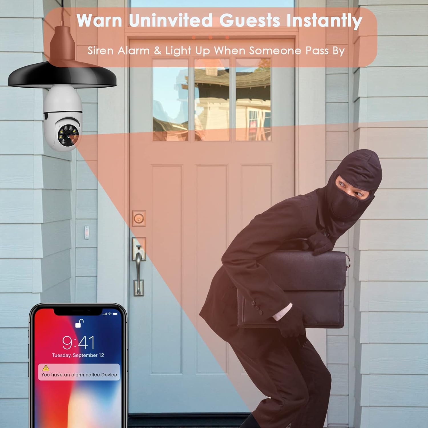 PTZ E27 Bulb Wireless Security Camera,1080P 360 Degree Panoramic Connector with WiFi,Human Motion Detection Alarm,Remote Viewing (32GB SD Card) Pack of 2