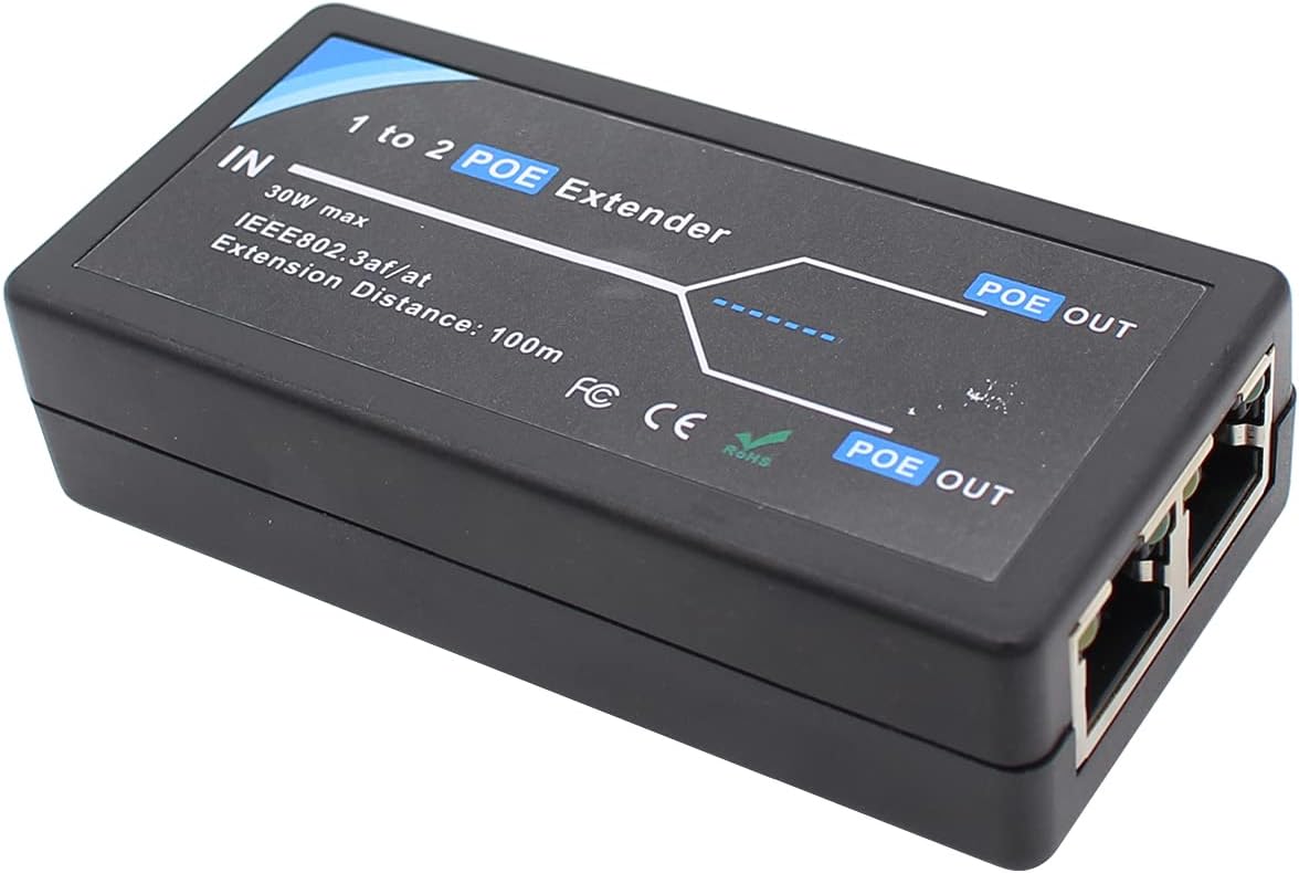 POE Extender 2 Port PoE-Powered PoE-sourcing ethernet Switch Repeater 100m 1 in 2 Out Comply IEEE 802.3af/at Standard 10,100Mbps for Security Camera Over Cat5/Cat6 or UTP Cables