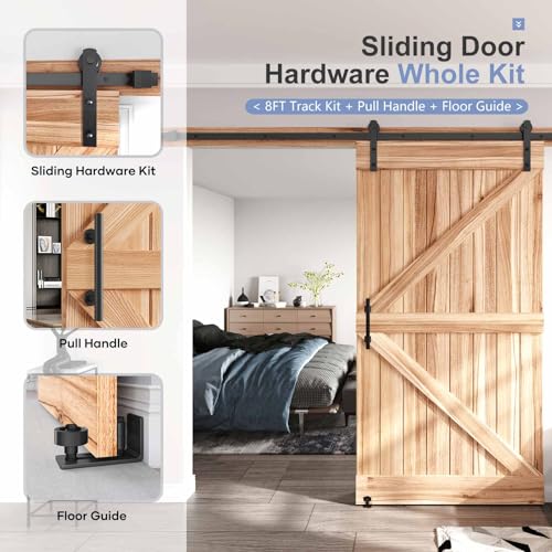 EaseLife 12 FT Double Sliding Barn Door Track and Handle Hardware Kit,Straight Pulley,Slide Smoothly Quietly,Easy Install (12FT Track Kit for 33"~36" Wide Double Door)