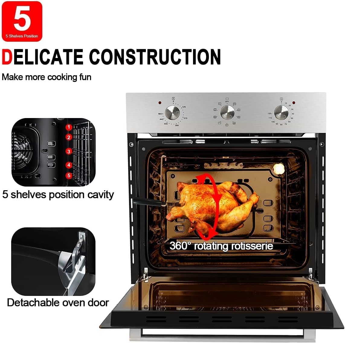 GASLAND Chef ES609MS 24" Built-in Electric Wall Oven + 36'' Professional Slide-in Natural Gas Rangetop Pro RT3606