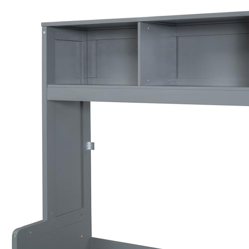 SOFTSEA Queen Size Horizontal Murphy Bed, Queen Murphy Bed with Desk Wardrobe Storage Shelf, Queen Hideaway Wall Bed with Drawers Space-Saving for Guest Room Bedroom or Office, Gray