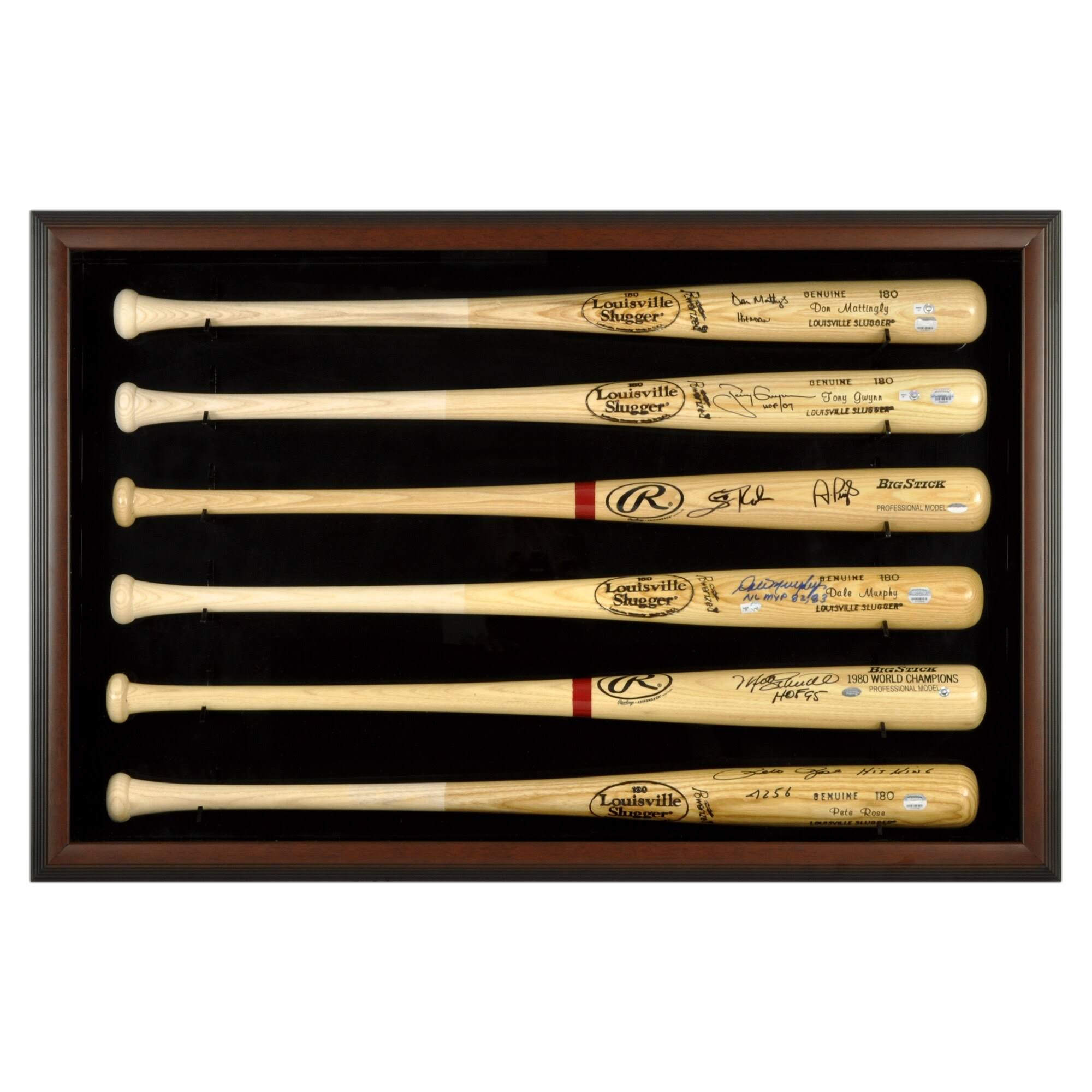 Baseball Bat Display Case with Brown Wood Frame for 6 Bats