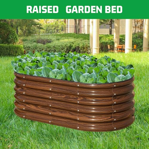 SnugNiture 3 Pcs 4x2x1.5ft Raised Garden Bed Outdoor, 17" Tall Galvanized Metal Planter Box, Raised Garden Bed Kit for Planting Vegetables Plants Fruits, Brown