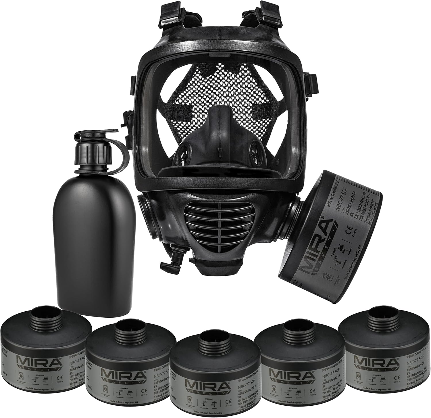 MIRA Safety CM-6M and (6) NBC-77 SOF - Single 40mm CBRN Gas Mask Filters