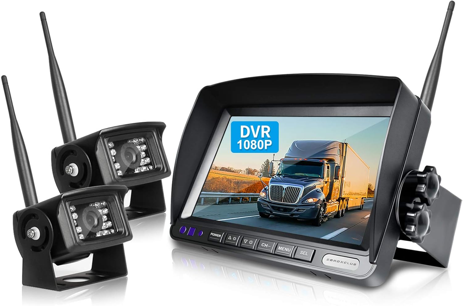 ZEROXCLUB 10'' 1080P Wireless Backup Camera System, 10 Inch DVR Dual/Quad Monitor Wireless 2 Rear View Cameras for RV/Truck/Trailer/Camper, IP69 Waterproof Digital Signal Recording System-BW102