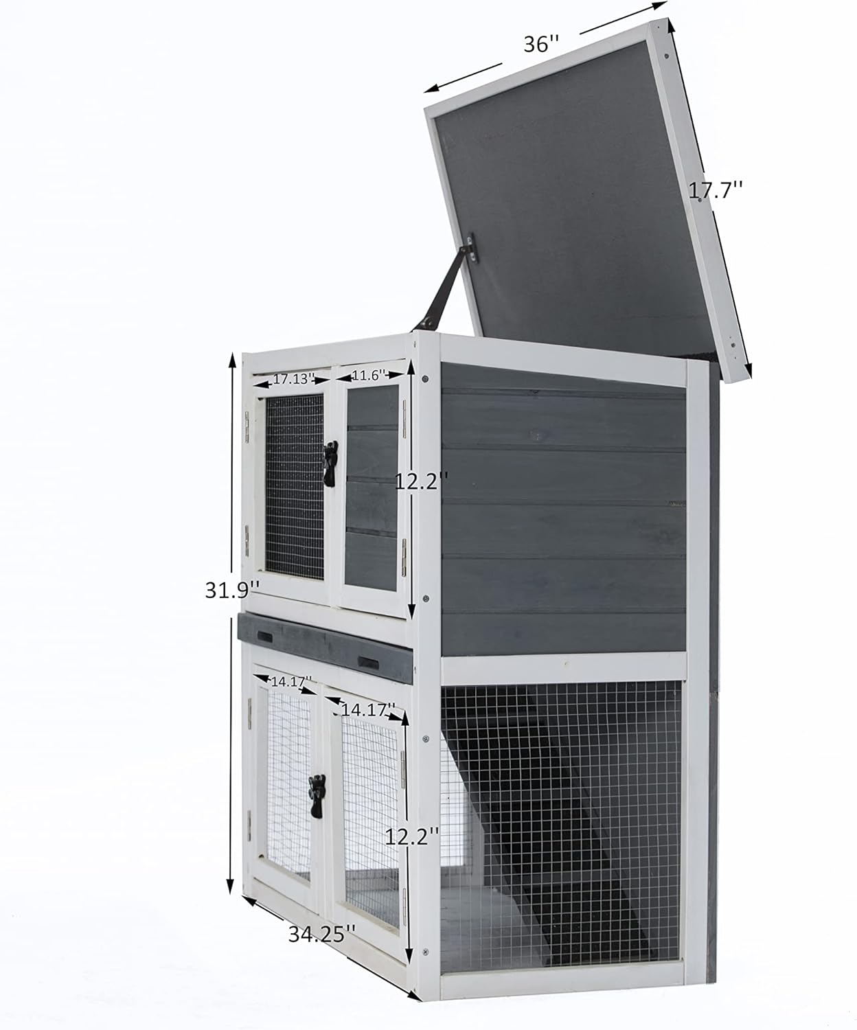 Goohome Two Floors Wooden Rabbit Hutch Outdoor, Guinea Pig Hutch, Bunny Cages for Rabbits Outdoor with Ramp Removable Tray and Weatherproof Roof, Ventilation Door, for Small to Medium Animals Habitat