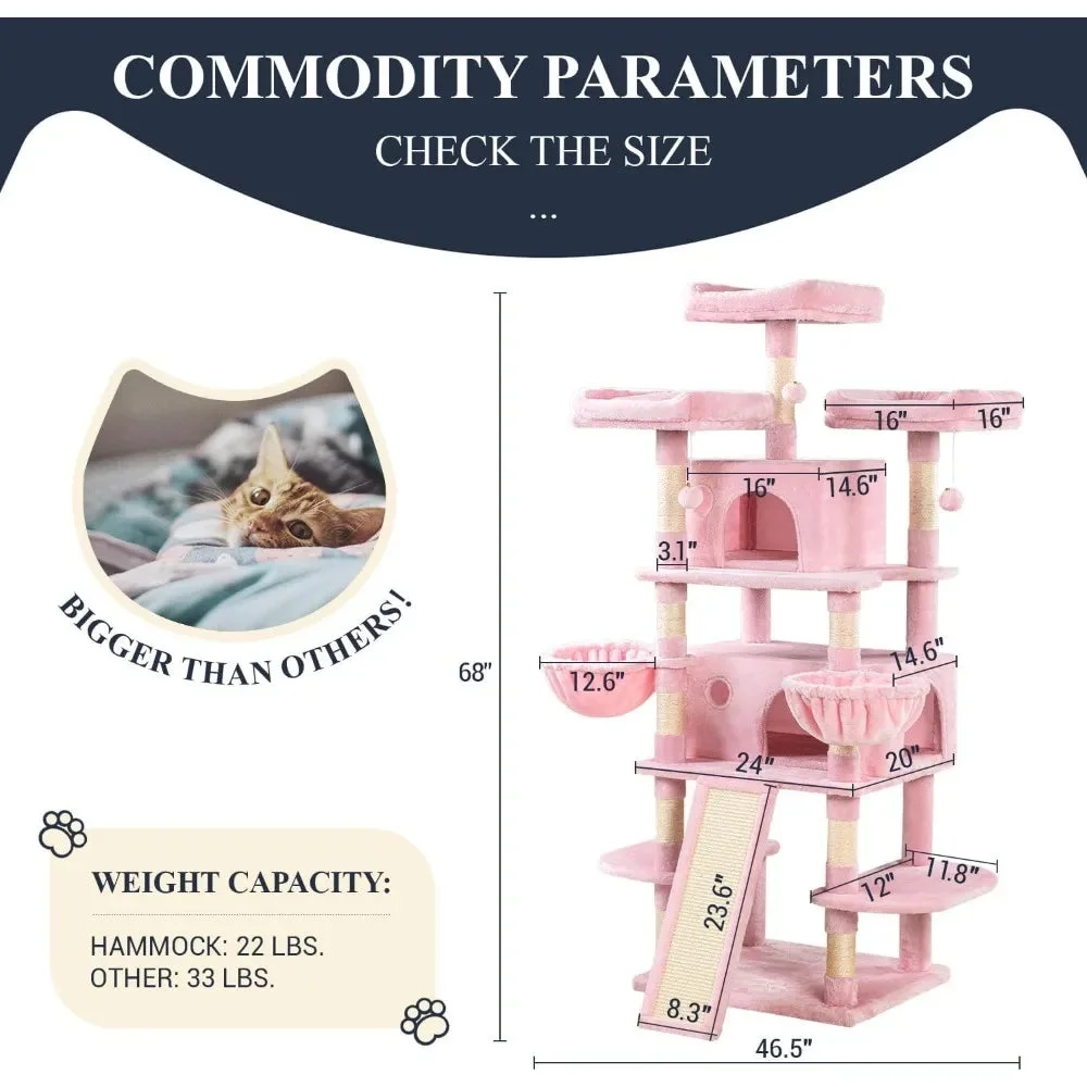68 Inches Multi-Level Large Cat Tree for Indoor  Climbing Tree With  Condo  Perches Scratching Post Things for Cats Pet - Curated Treasures Market