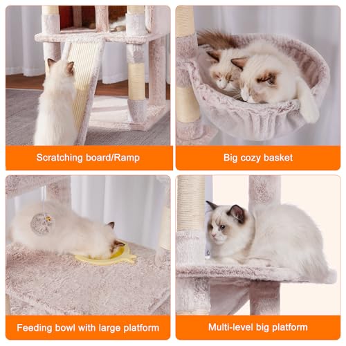 Heybly Gothic Cat Tree,78 inch Multi-Level Tall Cat Tower for Indoor Cats,2 Widened Plush Perches Cat Condo with Scracthing Board and Big Caves,Black and Red HCT033BR