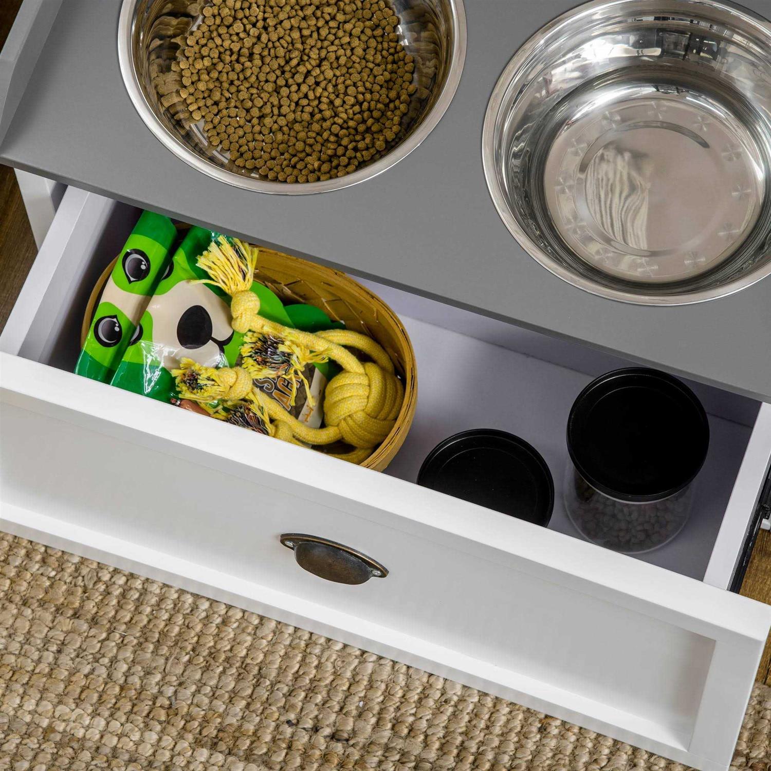 PawHut Large Elevated Dog Bowls with Storage Drawer - Pet Supplies online store