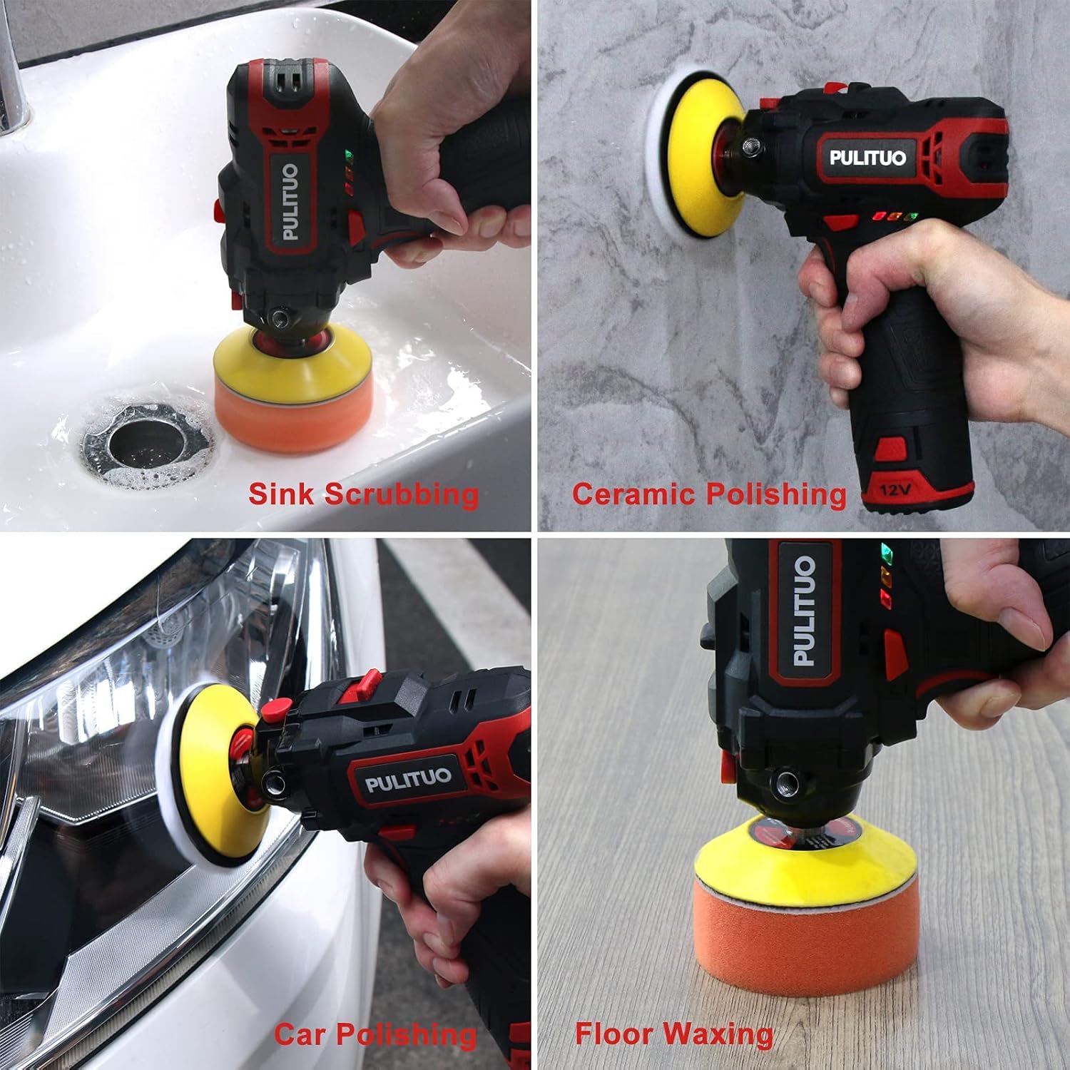 Cordless-Buffer-Polisher for Car-Detailing, 3 Inch Electric Power Polisher, 2600-7800 RPM, 12V 2.0Ah Battery and Fast Charger, 8 Polishing Pads, Mini Car Polisher Kit Pack of 2