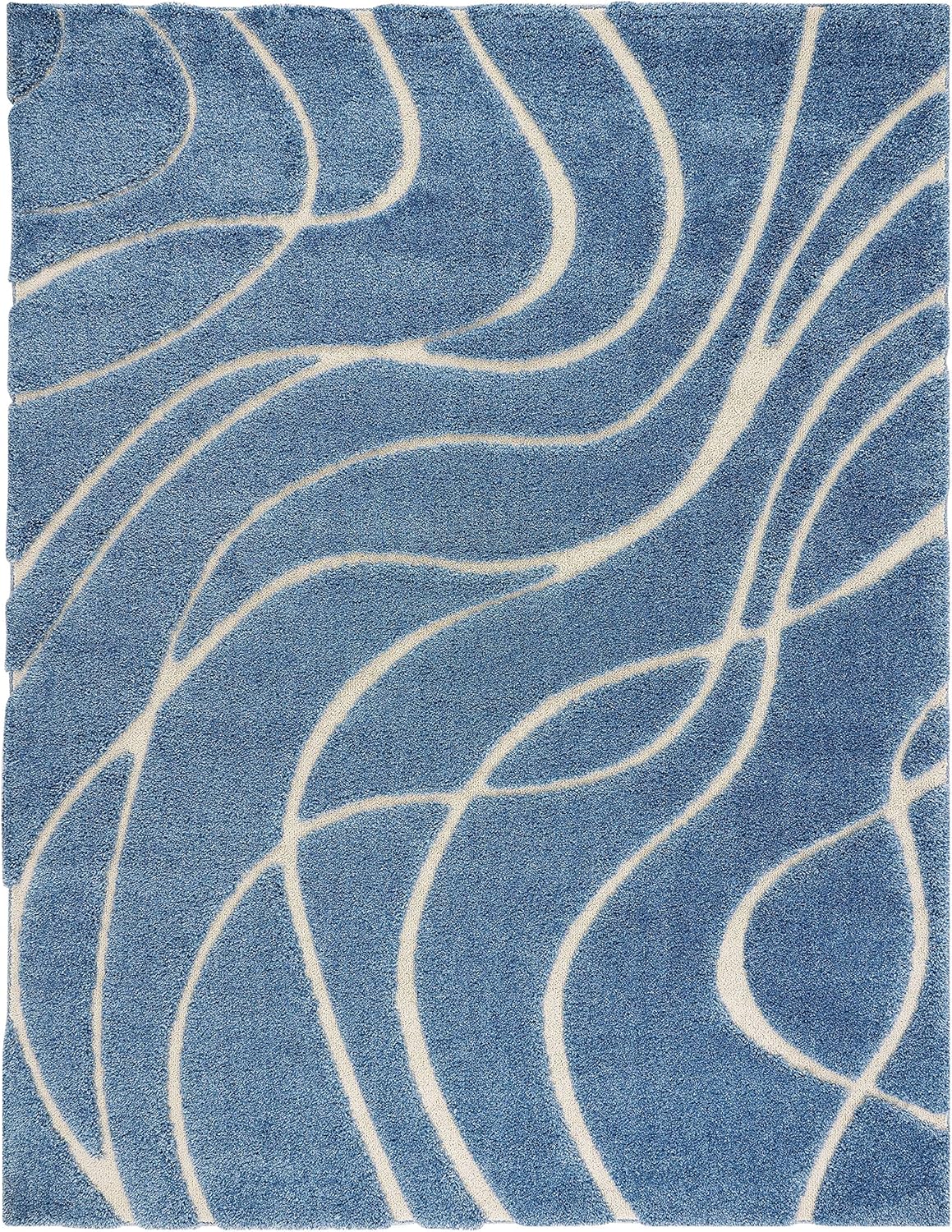 SAFAVIEH Florida Shag Collection Area Rug - 8'6" x 12', Light Blue & Cream, Non-Shedding & Easy Care, 1.2-inch Thick Ideal for High Traffic Areas in Living Room, Bedroom (SG471-6011)
