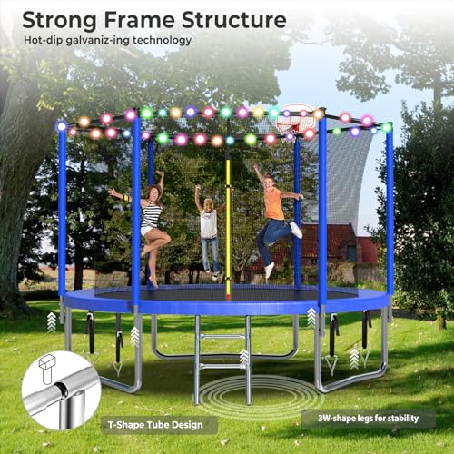 Upgraded 16FT 15FT 14FT 12FT Trampoline for Kids and Adults, Large Outdoor Trampoline with Enclosure, Backyard Trampoline with Basketball Hoop and Net, Capacity for 4-6 Kids and Adults