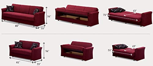 Empire Furniture USA Ohio Collection Convertible Sofa Bed with Storage Space and Includes 2 Pillows, Burgundy