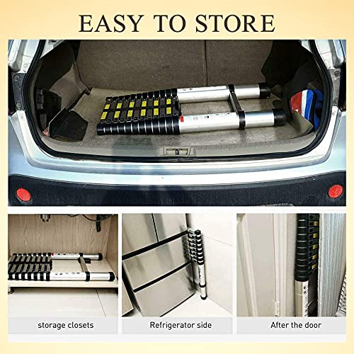 20.5ft Aluminum Telescoping Ladder Folding Telescopic Extension Ladder with 2 Roof Hooks EN131 Safe Standard Adjustable Height for Home Building Garden Attic Loft Decoration Painting 330lb Capacity
