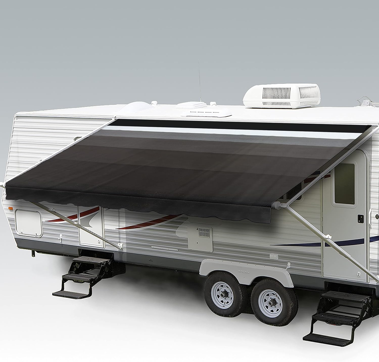 ShadePro - RV Awning Fabric Replacement - Heavy Duty Weatherproof Vinyl - Universal Outdoor Canopy for Camper, Trailer, and Motorhome Awnings - Granite - 21' (Fabric 20' 2)