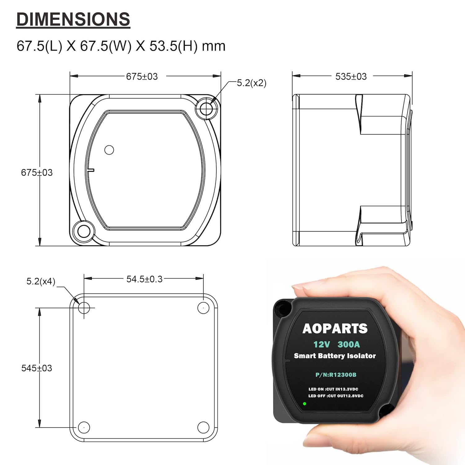 Smart Dual Battery Isolator,12V 300Amp Voltage Sensitive Relay, 5 Year Warranty Battery Isolator Fits ATV UTV 4WD RZR RV Car Watercraft Marine Boat Truck Caravan Camping (R12300B)