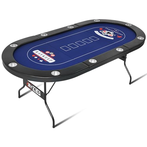 84" Poker Table Foldable, 10 Player Portable Casino Leisure Texas Holdem Table, Folding Game Table with Padded Rails and Cup Holders for Texas Card, Blackjack Board Game（Black (Black)