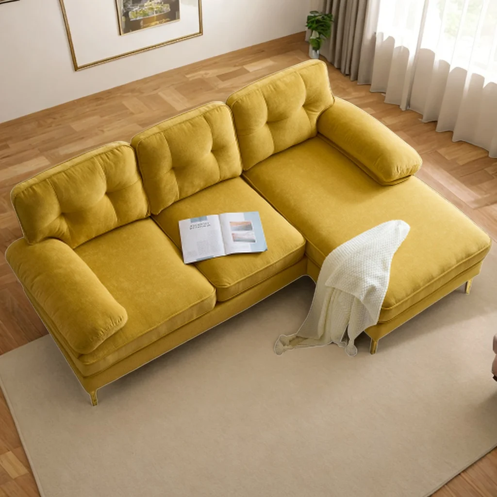 83" Modern Sectional Sofas Couches Velvet L-Shaped Couches for Living Room, Bedroom (Yellow)