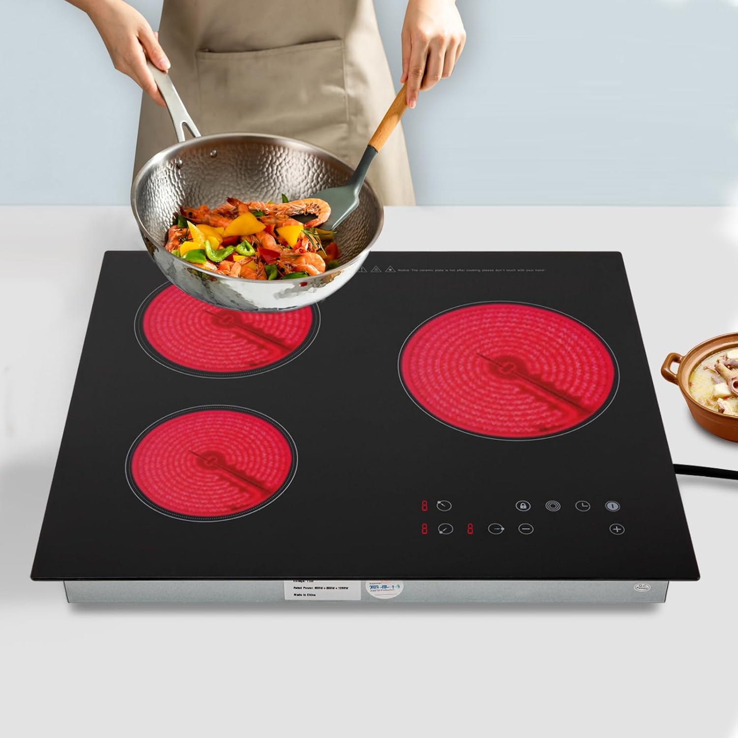 2600W 110V 3 Burners Portable Infrared Cooker Sensor Touch Control Electric Ceramic Cooktop 9 Heating Level Radiant Electric Stove Top with Timer Child Safety Lock (no plug)