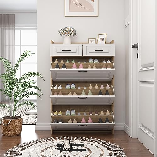 Shoe Cabinet with 3 Flip Drawers for Entryway, Shoe Rack Storage Cabinet with 2 Drawers, Shoe Cabinet Organizer for Entryway, Entrance Hallway