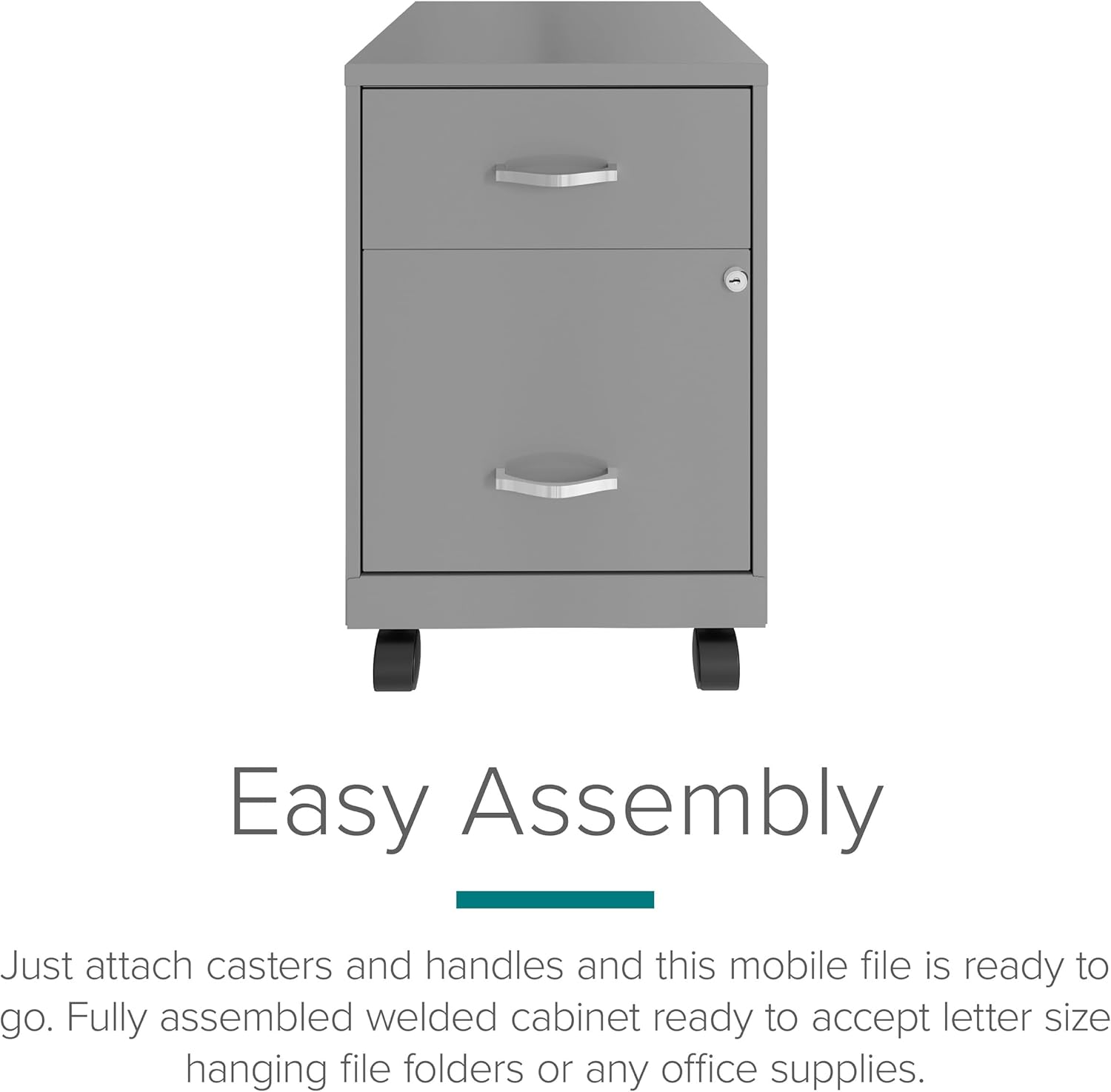 Space Solutions 18" D 2 Drawer Mobile Metal Vertical File Cabinet - Arctic Silver