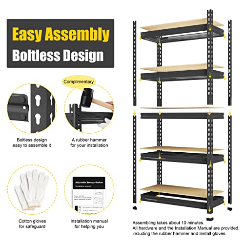 PrimeZone 2 Pack Storage Shelves 48" x 24" x 72" - 5 Tier Heavy Duty Adjustable Garage Storage Shelving, Metal Storage Utility Rack Shelf Unit for Warehouse Pantry Closet Kitchen, Black