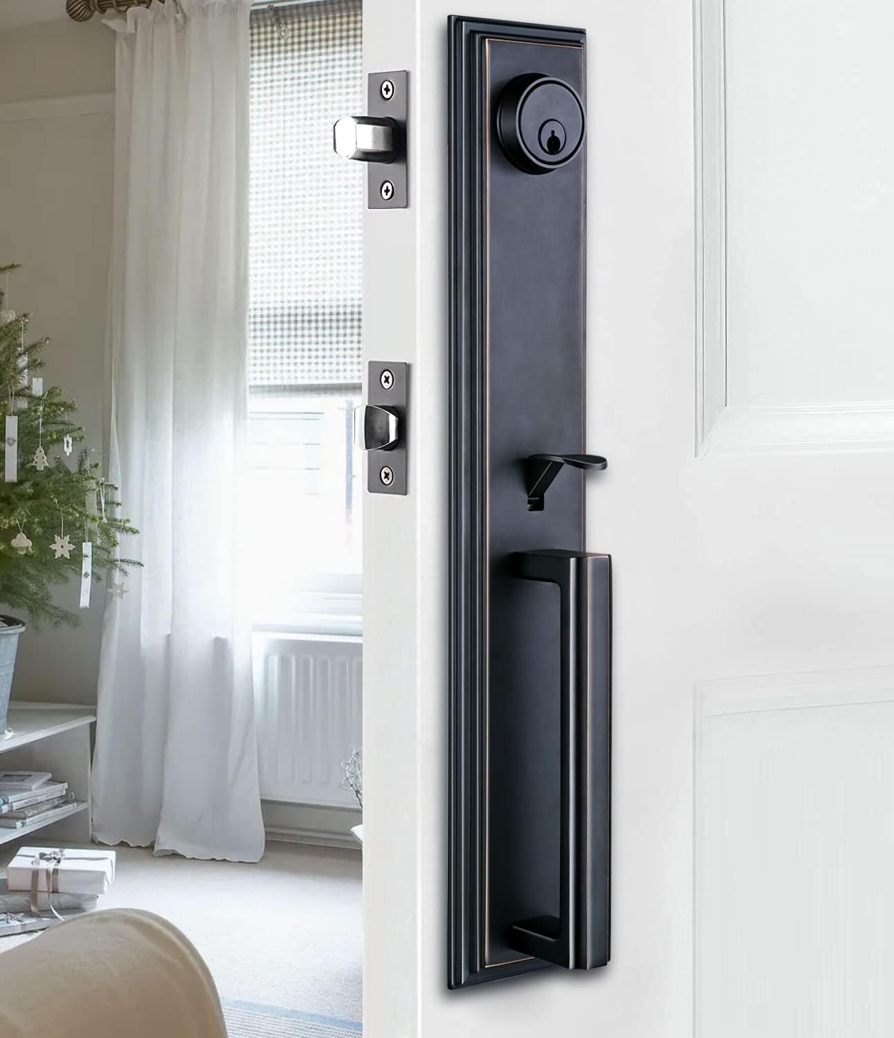 Double Door Handlset for Front Door in Aged Bronze Finish (Keyed Entry Handle and Dummy Hanlset Set)