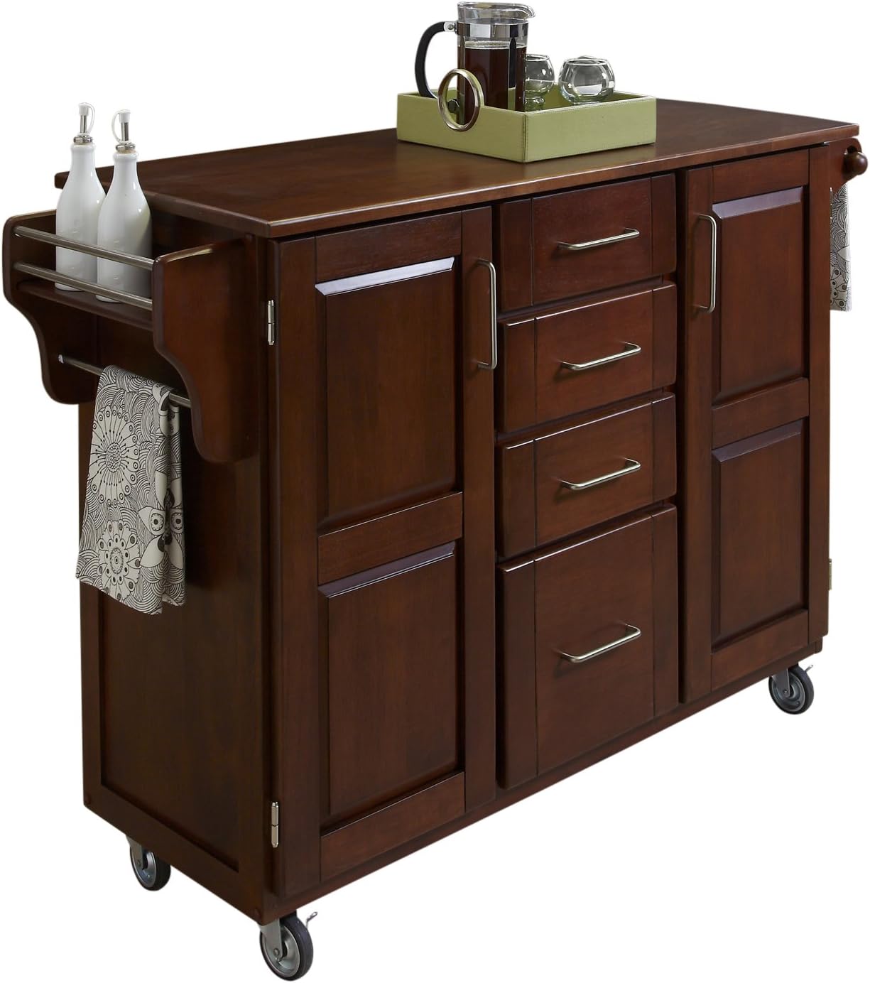 Create-a-Cart Cherry 2 Door Cabinet Kitchen Cart with Oak Top by Home Styles